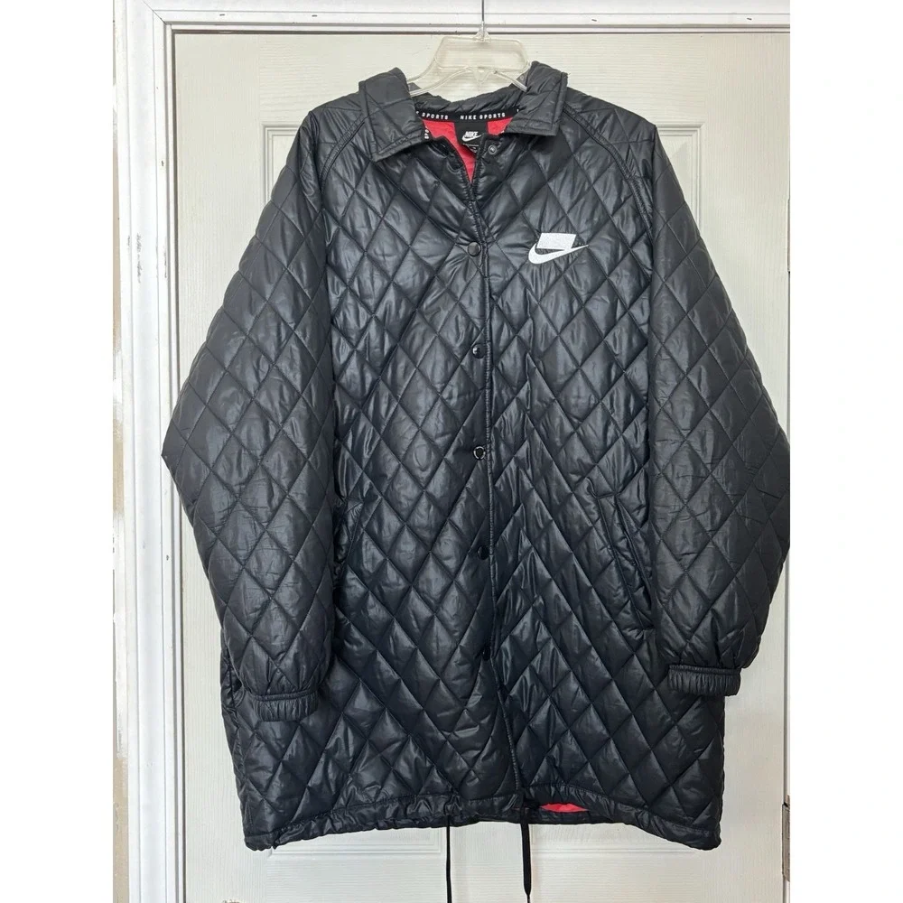 NIKE SPORT Diamond Quilted Thermore Fill Women Sz XL Oversized Black Jacket